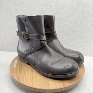 Birkenstock Collins Dark Brown Leather Ankle Boots Size 41 8M 10W Side Zip Moto